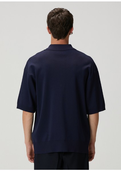 Lacivert Polo Yaka Kısa Kollu Oversized Triko indirimleri