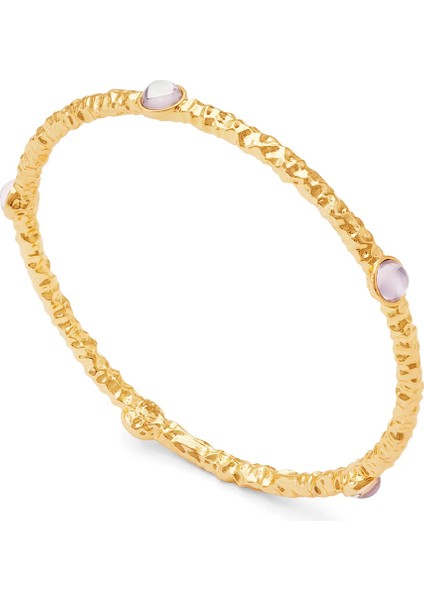 Cabochon Rose Quartz 18 Ayar Altın Kaplama Kadın Bileklik