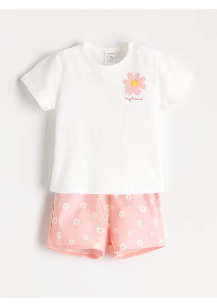 Yeni Sezon Çiçekli Kız Bebek Tişört ve Şort 2'li