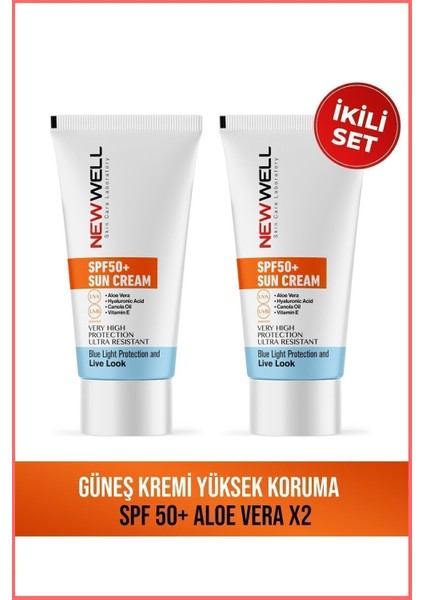 2 Adet güneş Kremi Yüksek Koruma Spf 50+(Aloe Vera)