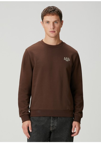 Kahverengi Logo Nakışlı Sweatshirt