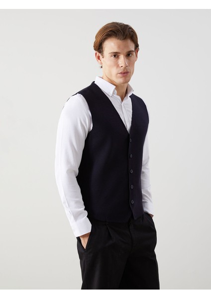 Yeni Sezon Standart Kalıp V Yaka Erkek Triko Yelek