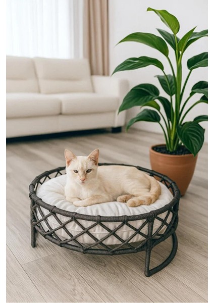 Kedi ve Köpek Evi El Örgüsü Yatağı Kedi Yuvası Antrasit