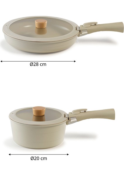 Midas Bej 15 Parça Ayrılabilen Saplı Iç Içe Geçebilen Indüksiyonlu Tencere ve Tava Seti modelleri