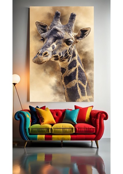 Zürafa 2 Ev Duvar Salon Güzellik Salonu Ofis Dükkan Dekarasyon Kanvas Tablo