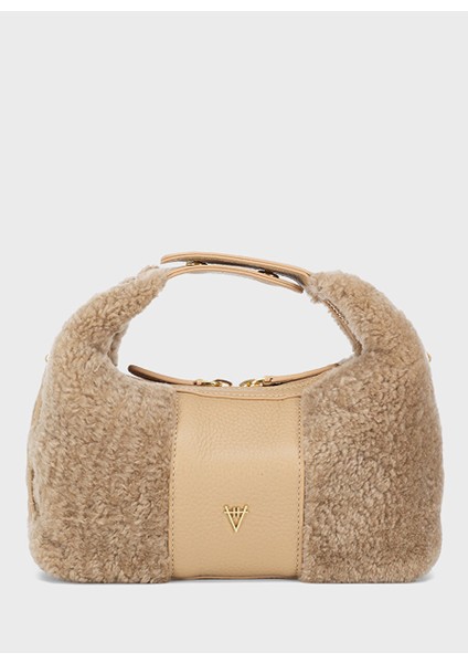 Bej Kadın Deri - Kumaş El Çantası HV11037FW1336