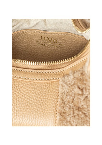 Bej Kadın Deri - Kumaş El Çantası HV11037FW1336