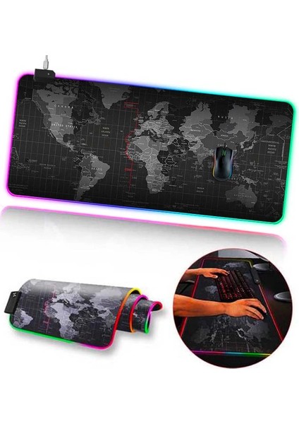 Ally Dünya Desenli Rgb LED Işıklı Oyuncu Mouse Pad 300*800*4MM-(1903)
