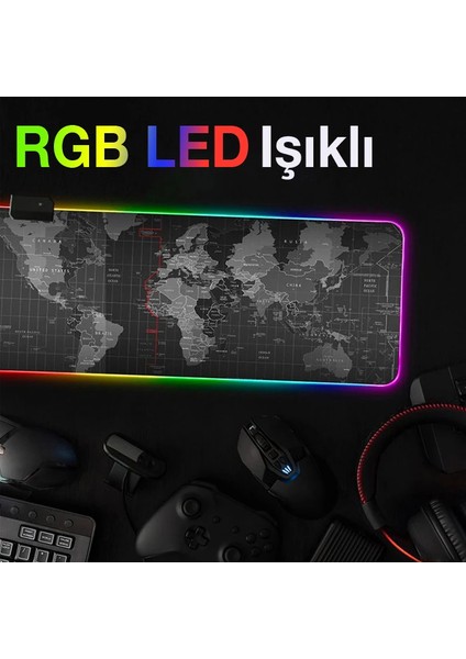 Ally Dünya Desenli Rgb LED Işıklı Oyuncu Mouse Pad 300*800*4MM-(1903) indirimleri