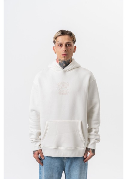 Erkek Garden Baskılı Kapüşonlu Oversize Hoodie Ekru fiyatları