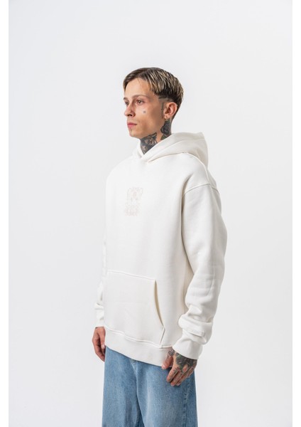 Erkek Garden Baskılı Kapüşonlu Oversize Hoodie Ekru modelleri