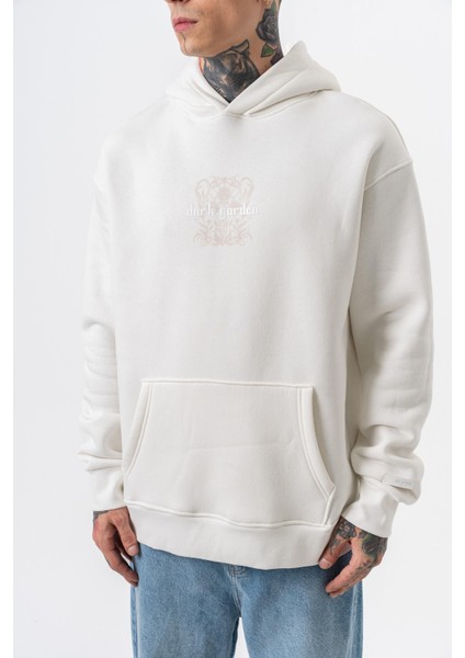 Erkek Garden Baskılı Kapüşonlu Oversize Hoodie Ekru fırsatları