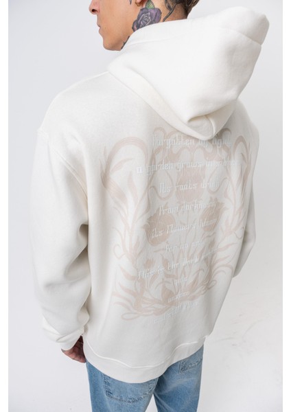 Erkek Garden Baskılı Kapüşonlu Oversize Hoodie Ekru indirimleri