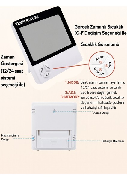 Shitsu Dijital Sıcaklık Nem Ölçer Termometre Saat Özellikli indirimleri