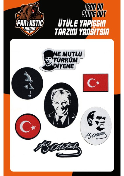 Ütü ile Yapışan Dokuma Arma Seti Patch Atatürk, Türk Bayrağı, Ne Mutlu Türküm Diyene Modeli
