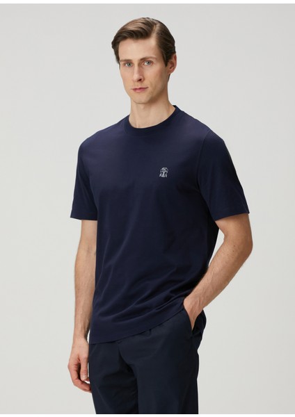 Lacivert Logo Nakışlı T-Shirt