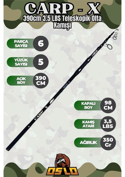 Carp-X 8000 Oslo Carp-X 390CM 3,5lbs Sazan Olta Seti fırsatları