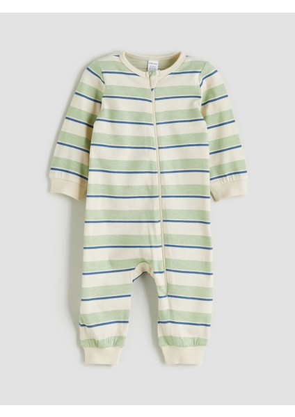 Yeni Sezon Fermuar Kapamalı Çizgili Erkek Bebek Tulum