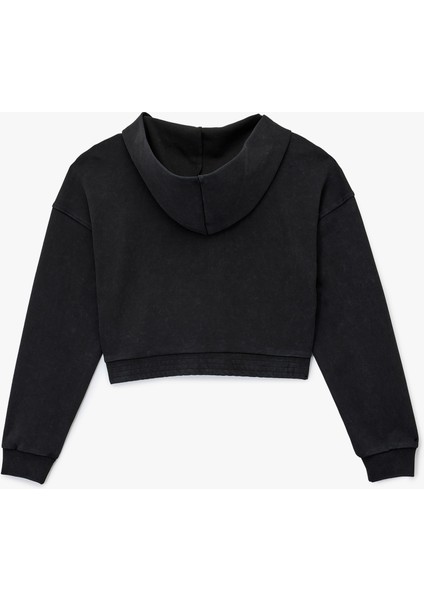 Rahat Kalıp Kanguru Cepli Fermuarlı Yıkamalı Kapüşonlu Crop Sweatshirt fiyatları