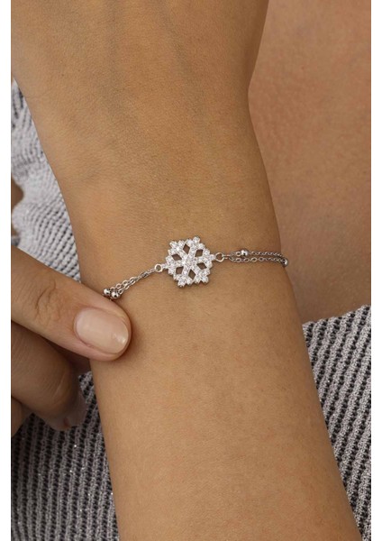 Top Zincirli Kar Tanesi 925 Ayar Gümüş Bileklik