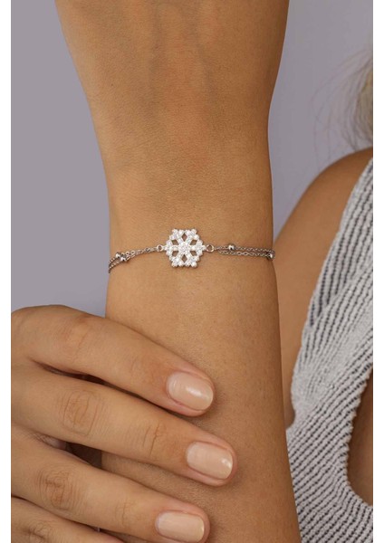 Top Zincirli Kar Tanesi 925 Ayar Gümüş Bileklik modelleri