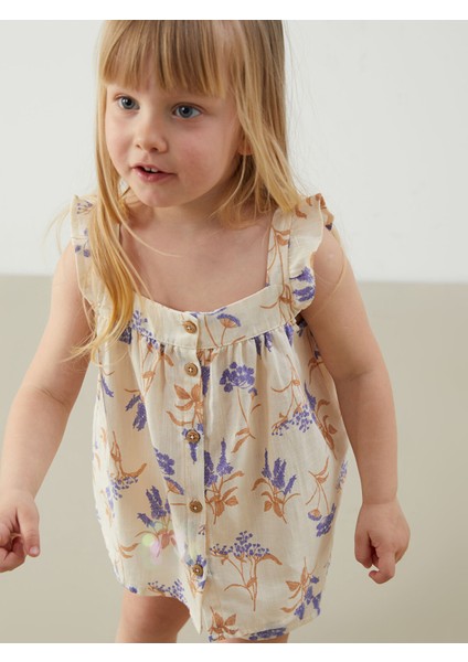 Yeni Sezon Kare Yaka Çiçekli Kız Bebek Bluz ve Şort 2'li