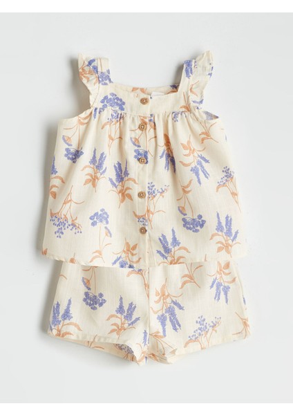 Yeni Sezon Kare Yaka Çiçekli Kız Bebek Bluz ve Şort 2'li modelleri