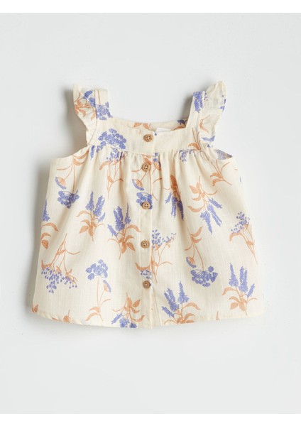 Yeni Sezon Kare Yaka Çiçekli Kız Bebek Bluz ve Şort 2'li fırsatları