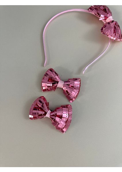 Pullu Kız Çocuk Pembe Taç Toka Seti