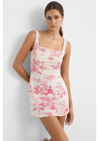 Kadın Kolsuz Baskılı Mini Elbise Pink fiyatları