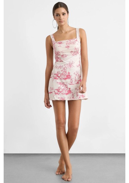 Kadın Kolsuz Baskılı Mini Elbise Pink modelleri