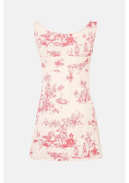 Kadın Kolsuz Baskılı Mini Elbise Pink fırsatları