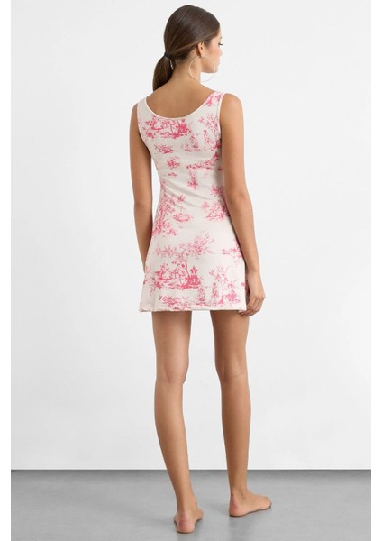 Kadın Kolsuz Baskılı Mini Elbise Pink indirimleri