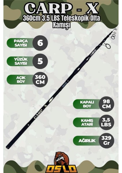 Carp-X 8000 Oslo Carp-X 360CM 3,5lbs Sazan Olta Seti modelleri