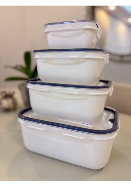 Kilitli & Kapaklı Saklama Kabı 4'lü Set (0.45L + 1l + 2l + 4l) | Hava Geçirmez, Bpa Içermez, Mikrodalga ve Bulaşık Makinesine Uygun modelleri