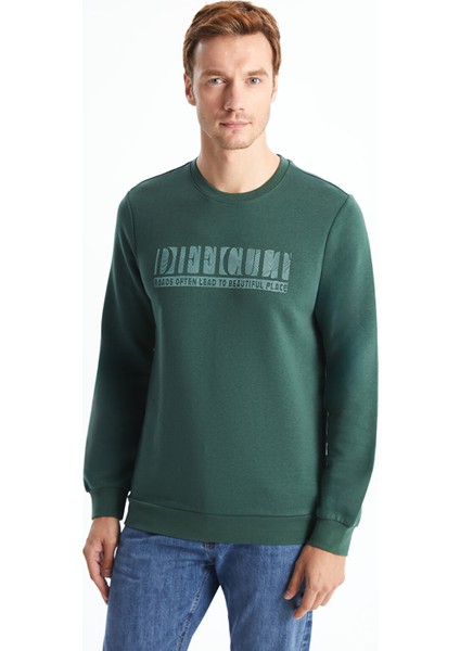 Yeni Sezon Bisiklet Yaka Baskılı Erkek Kalın Sweatshirt