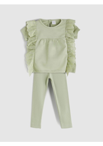 Yeni Sezon Bisiklet Yaka Kız Bebek Bluz ve Tayt 2'li