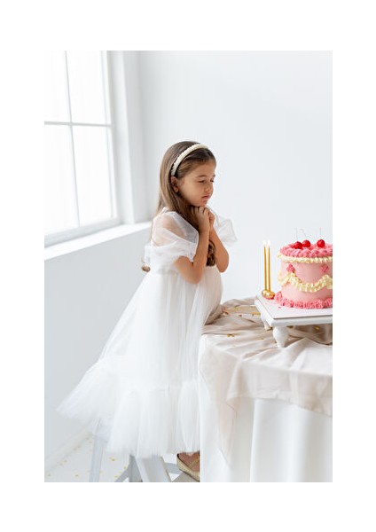 Beyaz Flower Girl Maxi Elbise