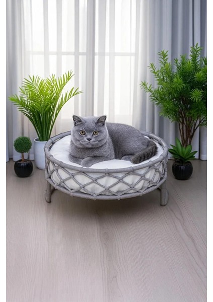 Kedi ve Köpek El Örgüsü Yatağı, Kedi Yuvası Kedi Evi Gri