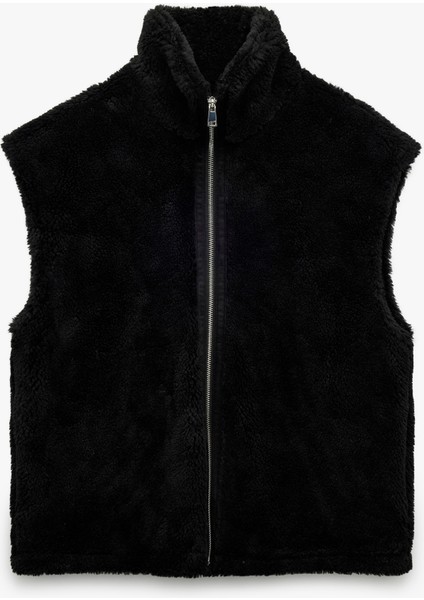 Fermuarlı Uzun Şal Yaka Peluş Yelek modelleri