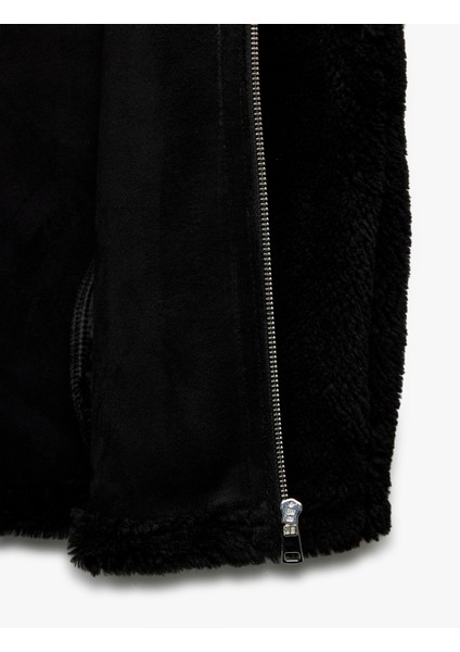 Fermuarlı Uzun Şal Yaka Peluş Yelek