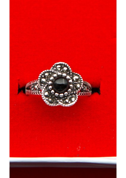 925 Ayar Kadın Gümüş Oltu Taşı Yüzük SY00066