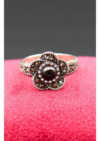 925 Ayar Kadın Gümüş Oltu Taşı Yüzük SY00066 fırsatları