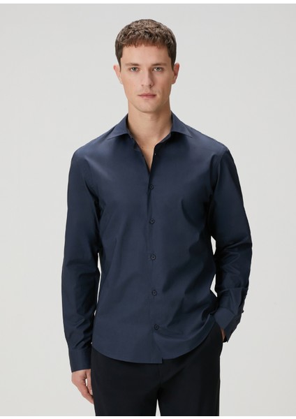 Lacivert Oversized Poplin Gömlek