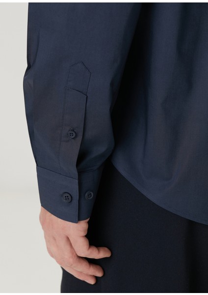 Lacivert Oversized Poplin Gömlek