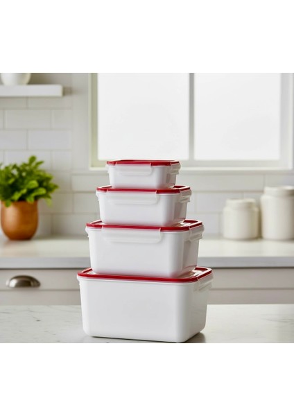 Kilitli & Kapaklı Saklama Kabı 4'lü Set (0.45L + 1l + 2l + 4l) | Hava Geçirmez, Bpa Içermez, Mikrodalga ve Bulaşık Makinesine Uygun fırsatları