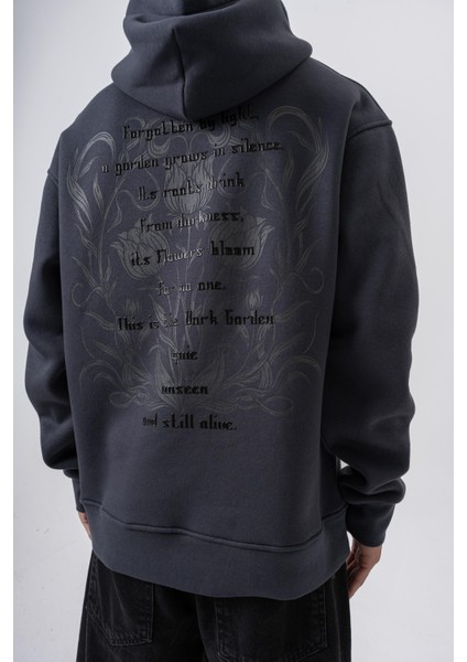 Erkek Garden Baskılı Kapüşonlu Oversize Hoodie Füme fırsatları