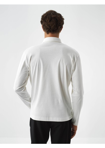 Erkek Ekru Lüks Merserize Dokulu Regular Fit Uzun Kollu Tişört fırsatları