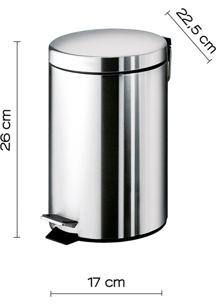 Çöp Kovası, Pedallı, Soft, 3lt - Parlak Paslanmaz Çelik fiyatları