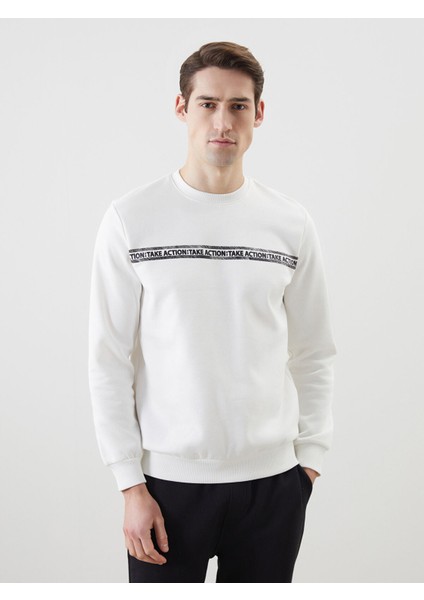 Yeni Sezon Bisiklet Yaka Baskılı Erkek Kalın Sweatshirt